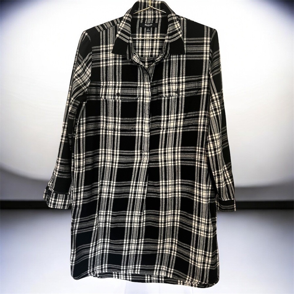 MADEWELL Daywalk Plaid Flannel Shirt Dress Size S Long Sleeve Black Autumn Fall - Picture 1 of 11